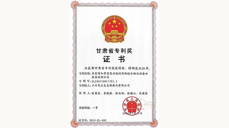 甘肅省專(zhuān)利一等獎
