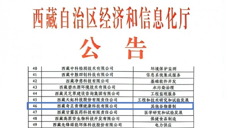 奇正青稞榮膺創(chuàng)新型中小企業(yè)認(rèn)證，引領(lǐng)青稞產(chǎn)業(yè)健康新潮流